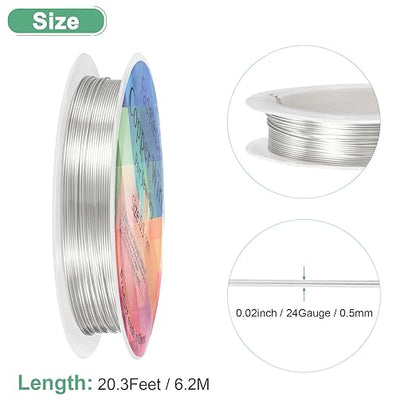 0.5 mm/24 Gauge Copper Wire for Jewelry Making, 20.3FT Copper Beading Craft Wire for Jewelry/Weaving/DIY Crafting/Planting, Color-Retaining [6.2M, Bright Silver]