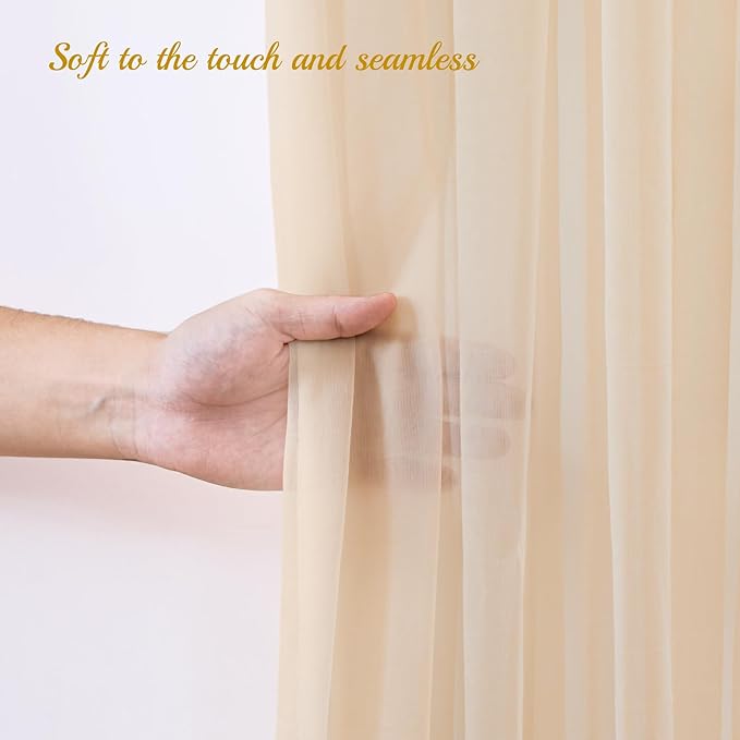 10x10ft Champagne Tulle Backdrop Curtain for Parites, Sheer Backdrop Curtains for Wedding Baby Shower Birthday Party Photo Shoot Decorations