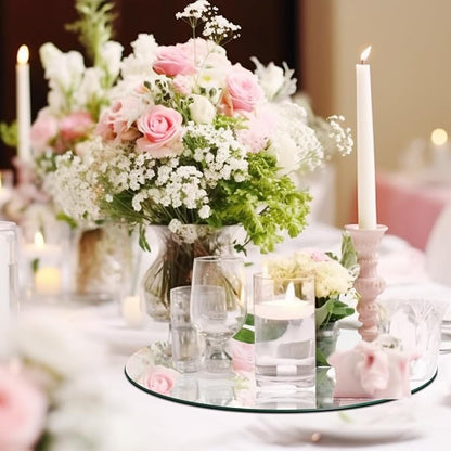 9PCS 12" Round Mirror Centerpieces for Tables Decorations, Acrylic Circle Mirror Centerpieces 2mm Mirror Tray Candle Plate Centerpiece for Wedding Table Christmas Party Decorations Wall Decor