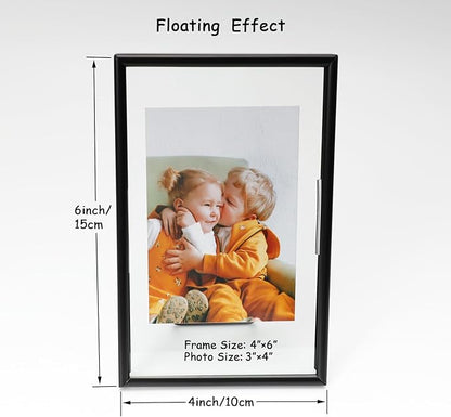 Black Floating Frame (4"x6",Vertical) with Romantic Heart, For Picture Sizes 3x5, 2x3,1x2, Tabletop Shelf Photo Frame, Classy Gift For Festival, Home or Wedding…