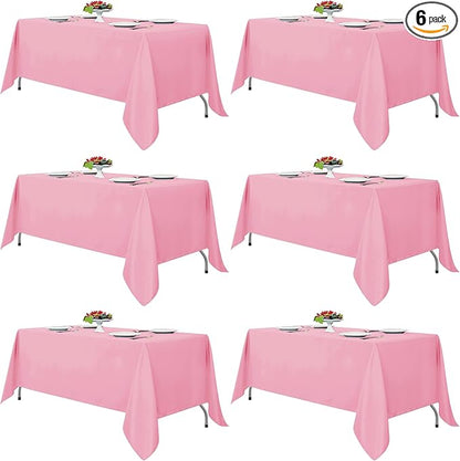 Fitable Pink Rectangle Tablecloths for 6 Foot Tables, 6 Pack - 70 x 108 Inches - Stain Resistant and Washable Table Clothes, Polyester Fabric Table Covers for Wedding, Party, Banquet, Buffect