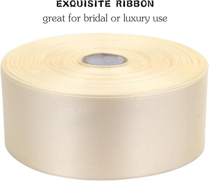 Rice White Solid Satin Ribbon 1-1/2 Inch 50 Yards Solid Polyester Fabric Ribbon for Gift Wrapping Wedding Christmas Baby Shower Birthday Party Decoration Handmade Immortal Flower Craft
