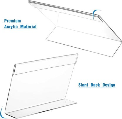 Vicenpal 60 Pcs 7x5 Inch Clear Acrylic Sign Holder Plastic L-shape Vertical Menu Stand, Picture Photo Frames, Table Paper Holder, Flyer Sign Display Stand for Restaurants, Store, Office, Wedding