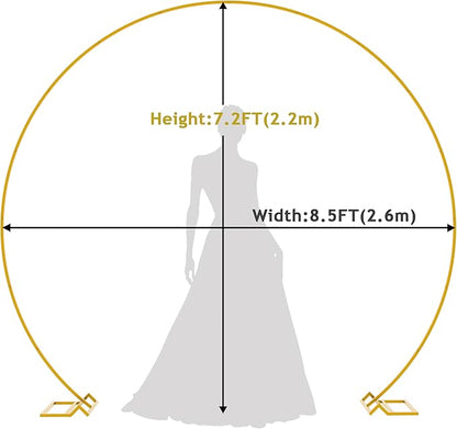 Asee'm 8.5FT Gold Wedding Arch Round Backdrop Stand Large Circle Metal Floral Balloon Frame for Party Anniversary Birthday Graduation Valentine Ceremony Decorations