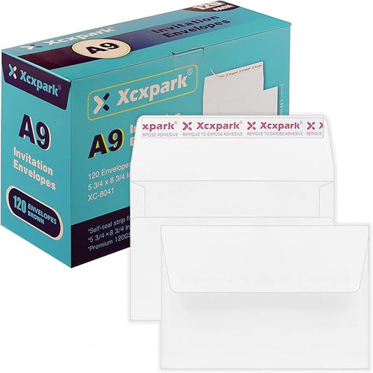 120 Qty Printable A9 Invitation Envelopes 5.75x 8.75 Cards, Self Seal 120GSM white Paper Envelopes for Invitations, Papers, Photos, Documents, Wedding, Baby Shower, Easy to Seal and Peel