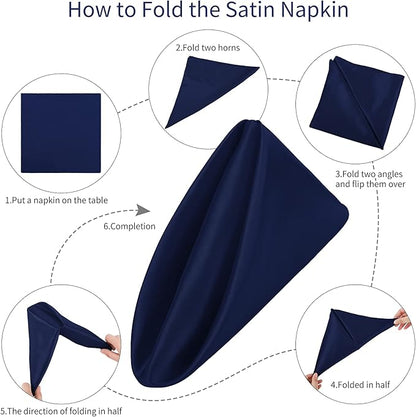 Aneco 16 Pack Square Satin Napkin Bright Silk Table Napkin Soft Smooth Fabric Table Napkin for Wedding Banquet Party Decoration, Navy Blue, 20 x 20 Inch