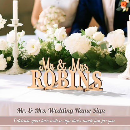 callie Personalized Mr and Mrs Wedding Table Name Sign, Custom Wooden Acrylic Table Decor for Wedding, Bridal Shower Party
