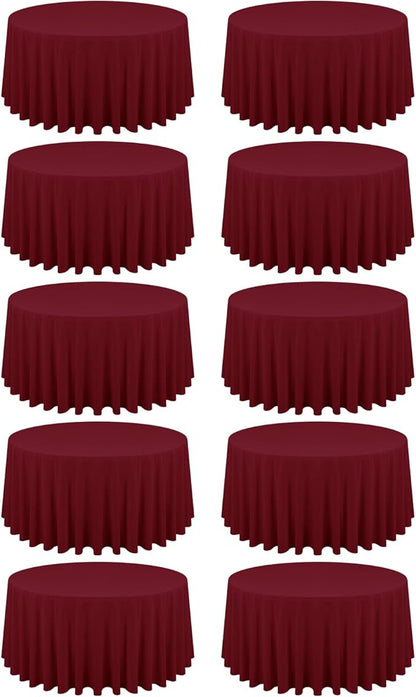 10 Pack Burgundy Round Tablecloths - 120 Inch, Polyester Table Cover for Round Table, Stain and Wrinkle Resistant Washable Fabric Tablecloth, Polyester Tablecloth for Wedding Banquet Parties