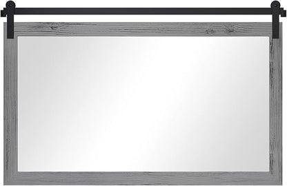 COGOOD Farmhouse Bathroom Mirror - 45 x 30 Rustic Wood Framed Wall Barn Door Mirror for Entryway, Living Room, Entryway Wall Decor (Grey)