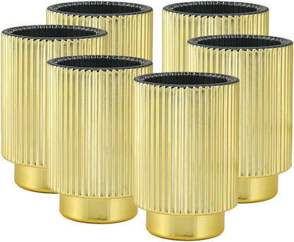 Serene Spaces Living Gold Ribbed Pedestal Glass Votive Holder, Table Centerpiece, Home, Office, Wedding, Birthday, Holiday & Special Events Decor, 3.5" Diameter & 5" Tall, Pack of 24