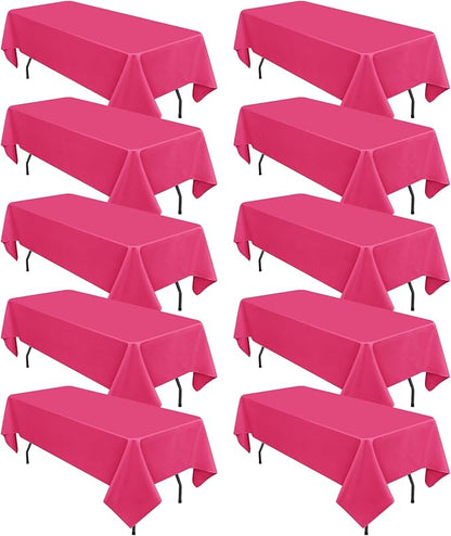 10 Pack Hot Pink Tablecloths for 6 Foot Rectangle Tables 60 x 102 Inch - 6ft Rectangular Bulk Polyester Fabric Table Clothes for Wedding Buffet Party Banquet Reception Restaurant and Camping