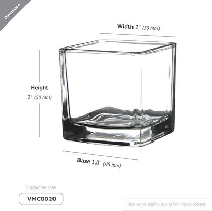 WGV 2 Inch Tea Light Votive Candle Holder, Clear, Square Cube 2”x2”, Small Tiny, Home Décor, Table Top, 1 Pc