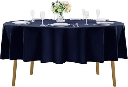 60 inch Round Tablecloth Washable Polyester Table Cloth Decorative Table Cover for Wedding Party Dining Banquet（60 inch,Navy）
