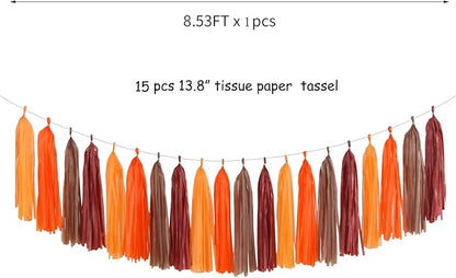 Brown Burgundy Orange Party-Decorations Tassel-Garland - 20pcs Fall Autumn Thanksgiving Harvest Tassels, Rustic Boho Wedding Birthday Baby Shower Decor Panduola