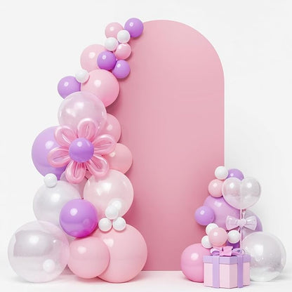 LEBENGURU Upgraded 5FT Wedding Arch Cover, Dusty Pink Spandex Fitted Arch Backdrop Cover, Round Top Chiara Stand Covers for Birthday Party Baby Shower Banquet Balloon Décor