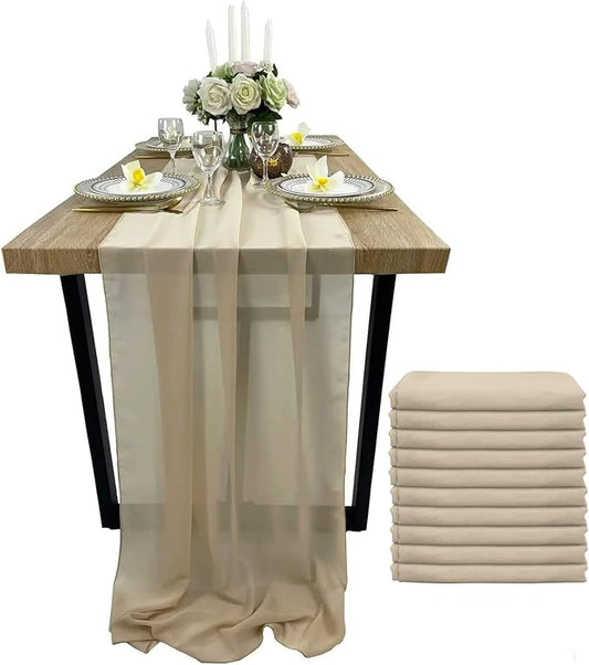 EHLDekol 10 Packs Chiffon Table Runners 27 x 120 inches Romantic Sheer Wedding Table Runner Top Table Bridal Party Decoration