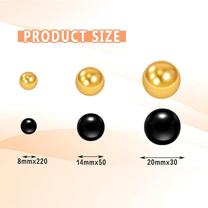 300Pcs Vase Filler Black and Golden Yellow No Hole Faux Pearl Beads for Vase Filling Decorations, Candle Centerpieces, Wedding Centerpieces, Home Party Decor (8/14/20mm)
