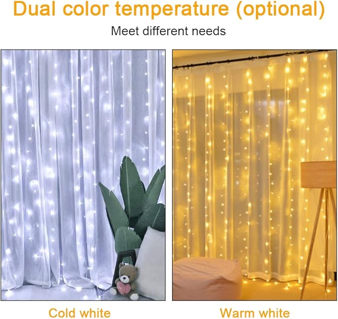 AOMIG Fairy Curtain Lights,300 LED White Window Curtain String Light,8 Modes 9.8×9.8Ft Waterproof Curtain String Light USB&Battery Powered with Remote Contro,String Lights for Indoor,Outdoor