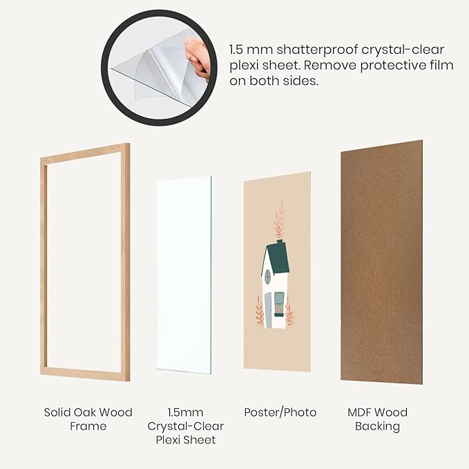 Opposite Wall - 20x30 in - Natural Solid Oak Wood Picture Frame - Lightweight, Versatile & Shatterproof - Wall Hanging Poster or Photo Frame - Wall Decor for Office, Gallery & Home