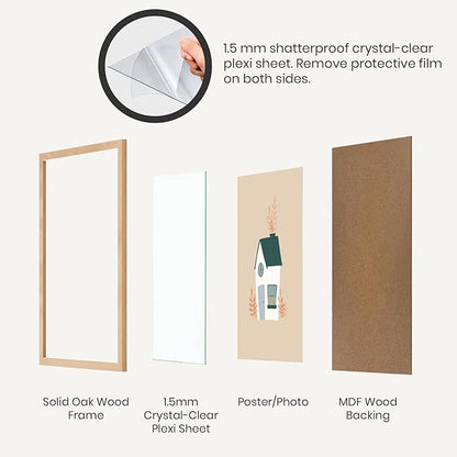 Opposite Wall - 20x20 in - Natural Solid Oak Wood Picture Frame - Lightweight, Versatile & Shatterproof - Wall Hanging Photo or Poster Frame - Wall Decor for Office, Gallery & Home - 2 Pack