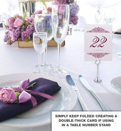 Paisley Wedding Table Numbers (Select Color/Quantity), Champagne, Burgundy, 1-30, Double Sided, Tent or Use in a Stand, Great for Parties & Restaurants - Made in the USA