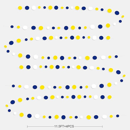 46Ft Navy Blue and Yellow Circle Dots Garland Royal Blue Yellow White Hanging Paper Polka Dot Streamer for Graduation Birthday Wedding Bridal Baby Shower Nautical Ahoy Achor Party Decorations Supplies
