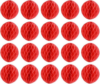 20pcs Honeycomb Decoration - Paper Flower Balls, Tissue Pom Poms for Birthday Wedding Home Decor (3inch, Red)
