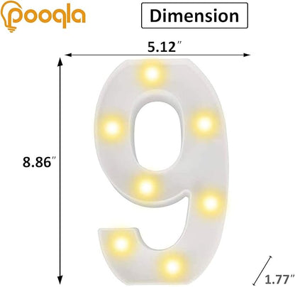 Pooqla LED Light Up Numbers, Warm White and Cool White Decorative Lighted Marquee Numbers for 9th Birthday Party, Gift for Boys Girls, Wedding, Night Light, 9th Birthday Decoration, Number 9