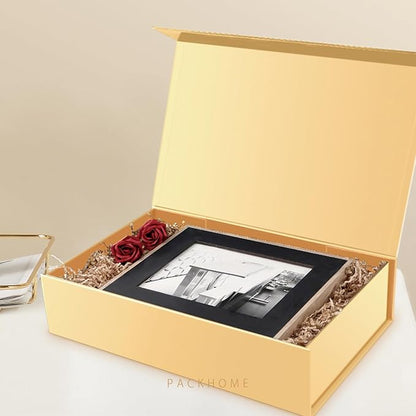 PACKHOME 6 Extra Large Gift Boxes 17.5x11.3x4.3 Inches, Sturdy Shirt Boxes with Magnetic Lids for Clothes and Large Gifts (Glossy Gold)