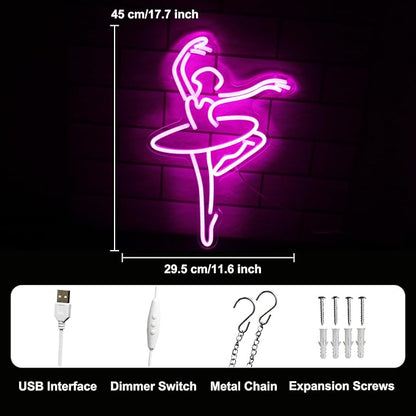 Ballet Girl Neon Sign Pink LED Dance Neon Lights Dancing Woman Neon Wall Light Up Sign for Bedroom Dance room Ballet Academy Y2k Room Decor 17.7 x 11.6 in