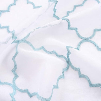 Embroidery Sheer Curtains Blue 63 Inch, Rod Pocket Voile Drapes for Living room, Bedroom, Window Treatments Moroccan Embroidery Semi Crinkle Curtain Panels for Yard, Patio, Villa, Set of 2, 52"x 63".