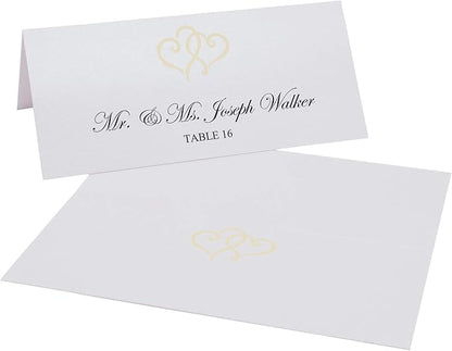 Linked Hearts Place Cards, Ivory (Choose Color), Set of 25, Pre-cut and Scored - Wedding, Party, Dinner, and Special Events - Made in the USA