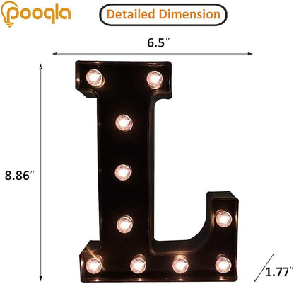 Pooqla Decorative LED Illuminated Letter Marquee Sign - Alphabet Marquee Letters with Lights for Wedding Birthday Party Christmas Night Light Lamp Home Bar Decoration L, Black