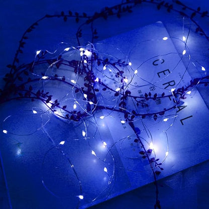 2 Pack 16Ft 50 LED Blue Fairy Lights Mini String Lights Waterproof for Mason Jars Halloween Christmas Parties Wedding Table Centerpieces Decoration