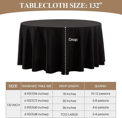 Round Tablecloth 132 Inch 10 Pack Black Tablecloths Washable Decorative Linen Polyester Table Clothes Cover for Dining Table Banquets Buffet Parties and Wedding