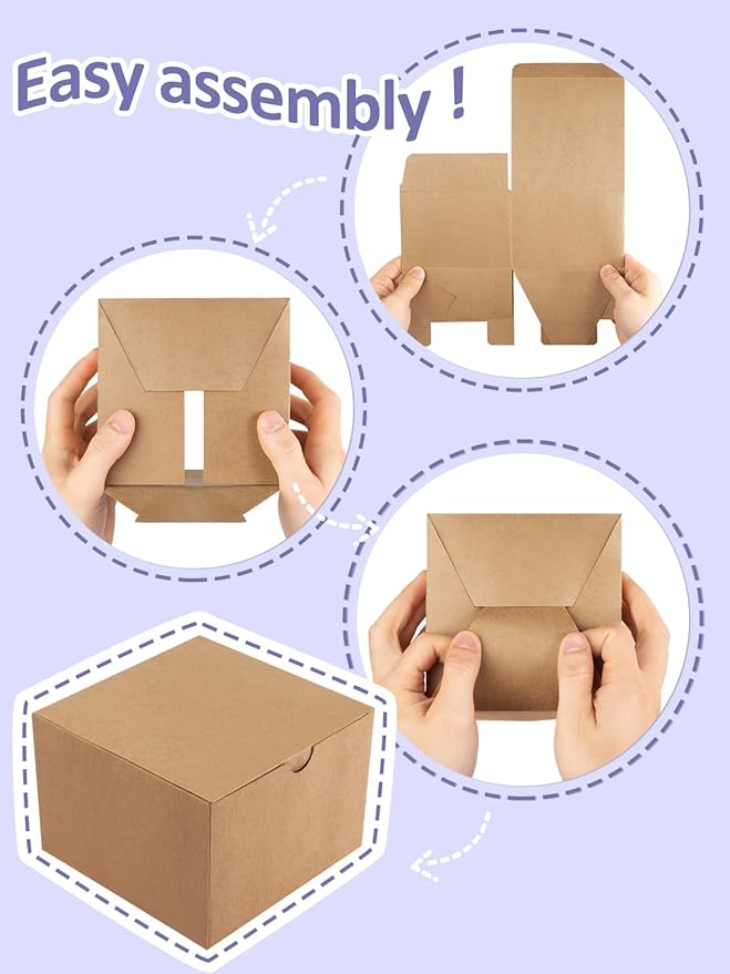 Eupako Gift Boxes 4x4x4 50 Pack Brown Kraft Paper Box with Lids Party Favor Boxes for Bridesmaids Proposal, Crafting, Cupcake, Wedding, Christmas