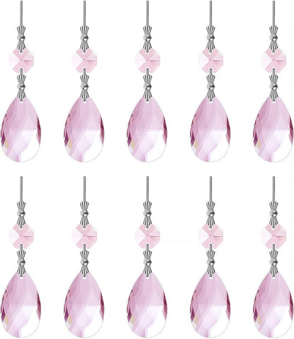 10pcs Crystal Prisms Chandelier Pink Ornament Pendants Rainbow Maker 38mm Drop Prism Hanging Prisms for Wedding Party Chrismtmas Decoration DIY Jewelry