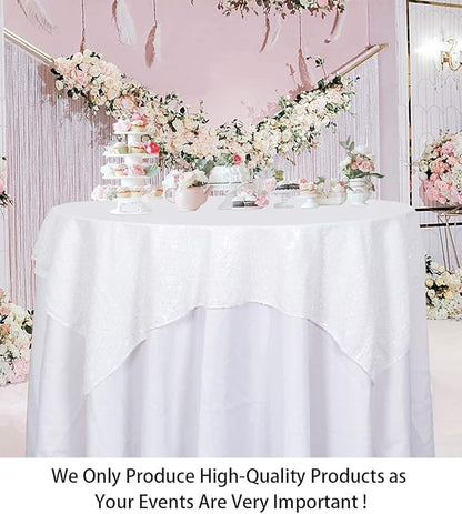 ShinyBeauty Square Tablecloth 72x72-Inch Sequin Tablecloth Overlay White Table Cover Sequined Table Cloths for Wedding White Shimmer Linen Square-Overlay for Cocktail/Cake/Dessert