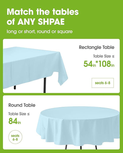 Pureegg Plastic Table Cloth Disposable 10 Pack, 54 x 108 Inch Table Cloths, Easter Party, Picnic, Wedding, Decorative Tablecloths, Rectangle, Baby Blue Plastic Cover, Leakproof & Sturdy, Light Blue