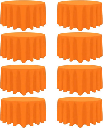 8 Pack Orange Round Tablecloth 120 Inch Stain and Wrinkle Resistant Round Orange Table Cloth Reusable and Washable Polyester Fabric for Buffet Wedding Party and Banquet