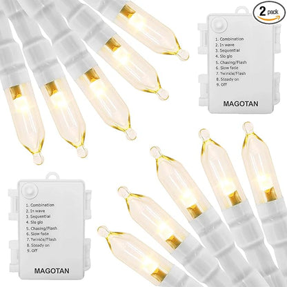 Battery Operated Christmas Lights - 16ft 50 LED String Lights with Timer, Waterproof, Warm White, 2 Pack for Indoor/Outdoor Wedding Party, Home, Garden