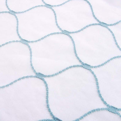 Embroidery Sheer Curtains Blue 95 Inches Long, Window Treatments Rod Pocket Drapes for Living room, Bedroom, Wave Diamond Crinkle Voile Curtain Panels for Yard, Villa, Parlor, Set of 2, 52"x 95".