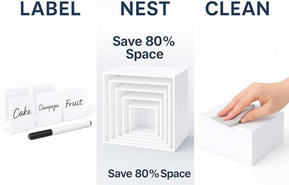 Buffet Risers 4-Pack – White Acrylic Cube Display Stands, Seamless Thick Acrylic Table Risers with Mini Sign Kit, Nesting Dessert, Party, Charcuterie & Retail Displays