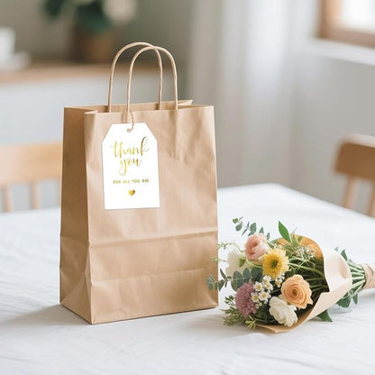 joycraft Thank You for All You Do Tags - 50Pcs Gold Foil Thank You Gift Tags with String, 3.3x2.2in Paper Gift Wrap Hangtags for Wedding, Teacher Appreciation, Mother's Day Thanksgiving, Christmas