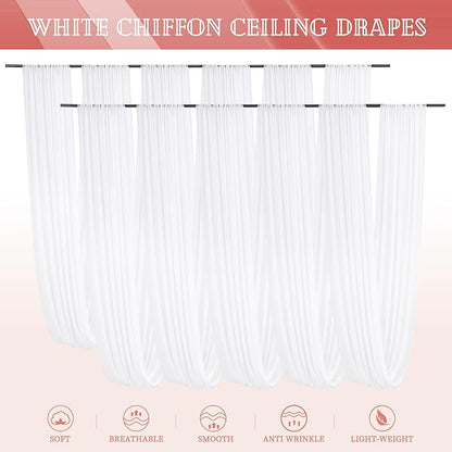 10 Panels White Ceiling Drapes for Wedding 5ftx20ft Sheer Drapery Chiffon Fabric Arch Draping Curtains for Party Ceremony Birthday Baby Shower Reception Stage Ceiling Decorations