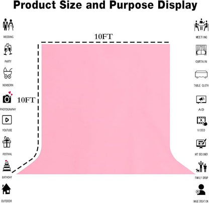 10x10FT Pink Backdrop Background for Photography Photo Booth Backdrop for Photoshoot Background Parties Video Recording Portrait Screen Props