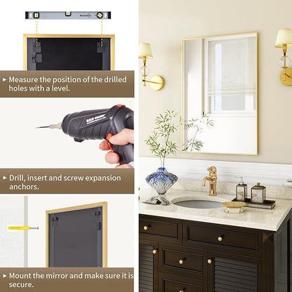BEAUTYPEAK Wall Mirror 26" x 38" Rectangle Mirror with Aluminum Alloy Frame Hanging Mirror, Gold