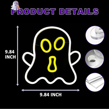 Halloween White Ghost Neon Sign Halloween, USB Halloween Neon LED Light for Wall Decor, White Ghost Halloween Sign Decorations for Home Bar Salon Coffee Stores Porch Front Door