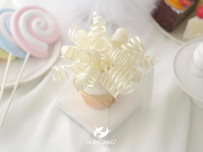 HUIHUANG Gift Wrapping Bows Gift Wrap Accessory Ivory Curly Ribbon Bow 5 inch x 8 Counts Stick On Bows for Presents, Paper Bag, Party Favors, Bridal Shower Wedding Decoration