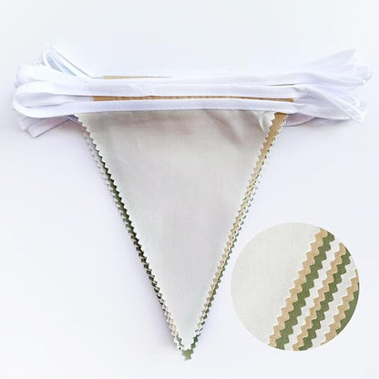 32Ft Camping Party Decorations Olive Green Tan Brown Cream Neutral Triangle Flag Fabric Banner Pennant Garland Streamers for Woodland Birthday Jungle Baby Shower Safari Camper Bachelorette Decor